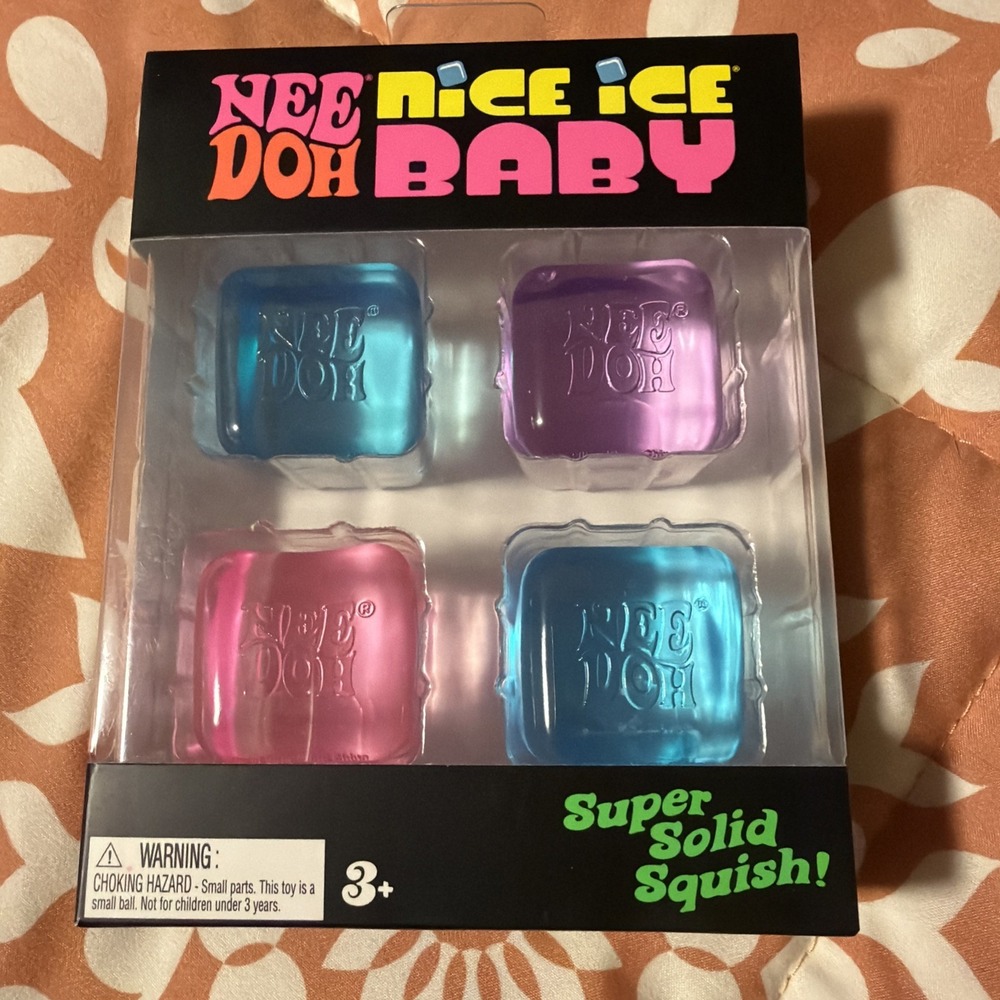 Nee Doh Nice Ice Baby Super Solid Squish Squeeze Toys 4-Pack Blue/Purple/Pink 3+